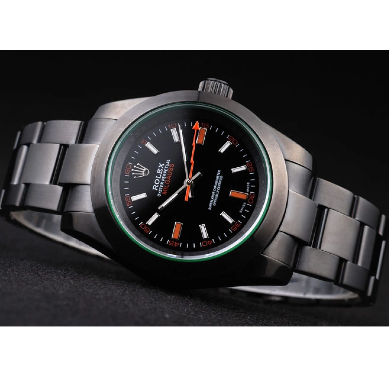 AAA replica watch Black Dial Green Milgauss Pro-Hunter Saphire Rolex Tinted 0711